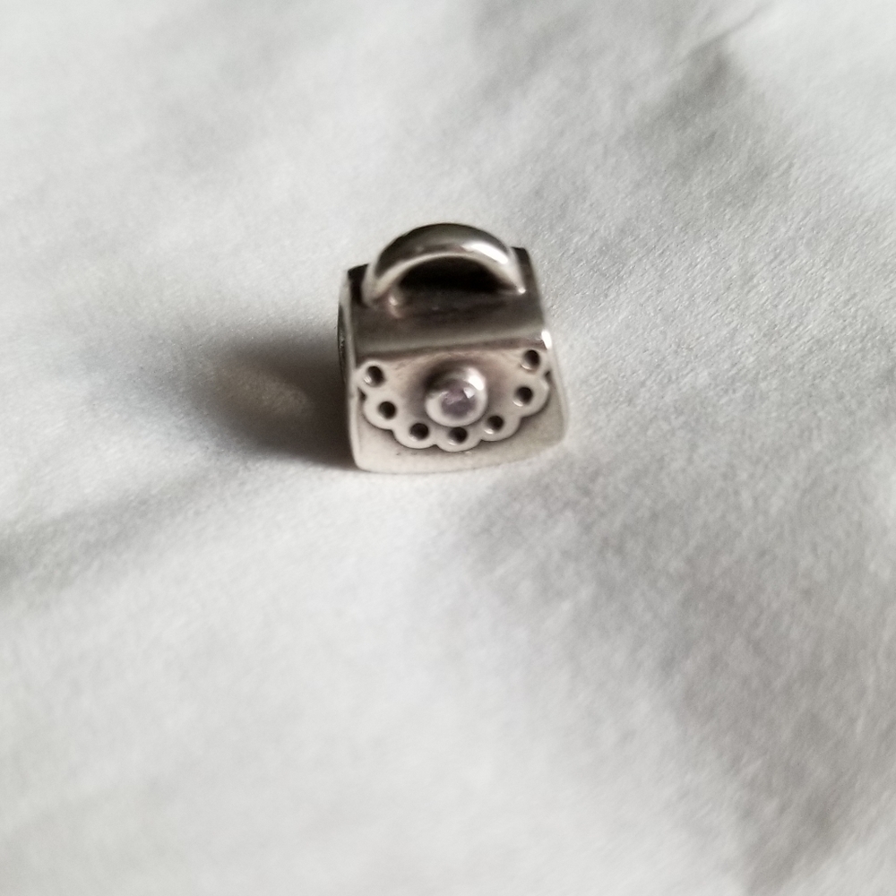 Pandora Silver Pink cubic zirconia purse charm